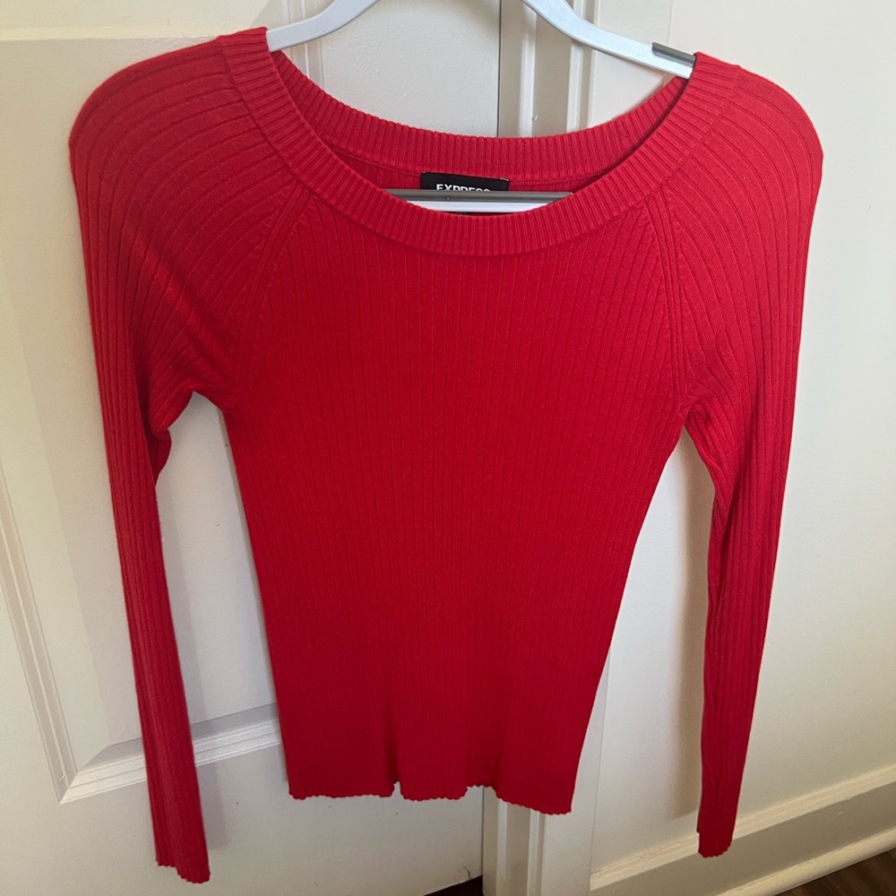 Express red fitted round neck sweater
